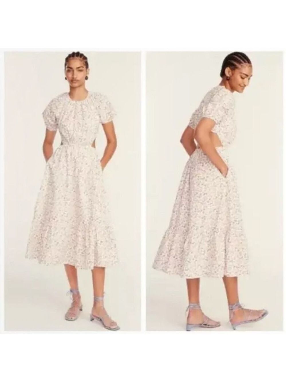 J. Crew Eden Floral Cut Out Poplin Midi Dress SZ 16 White Pink Floral